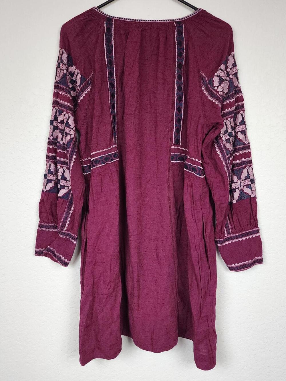 Free People Burgundy Long Sleeve Mini Boho Dress - Picture 4 of 4